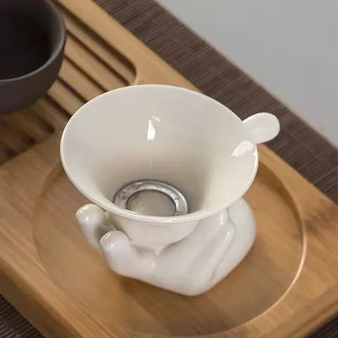 支架座茶漏过滤器底托功夫茶具德化白瓷组不锈钢家用滤网小号佛手