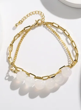 手镯优雅手链新款叠戴双层2024年手饰设计感串珠大气情侣简约网红