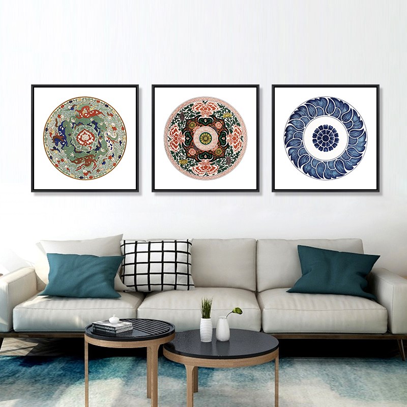 速发青花瓷图案装饰画新中式抽象禅意挂画客厅餐厅书房玄关壁画中图片