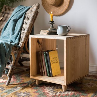 速发实木白蜡木格子床头柜床收凳边柜边几角脚茶几几纳书架