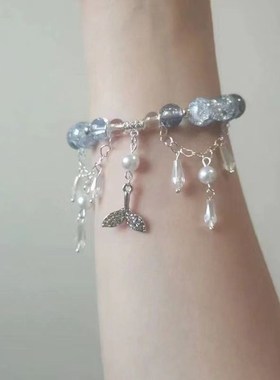 速发冰透感紫蝴蝶流苏手链小众设计高颜值仙风手工串珠手饰品爆款