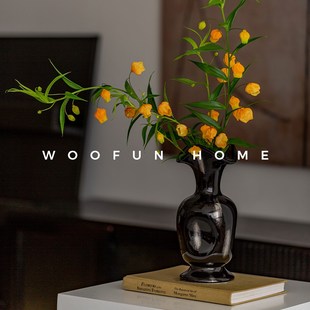 速发花培摆件客厅插花黑色轻奢创意瓶级感复古陶瓷水高白色水养小