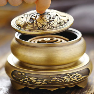 速发轩椽阁纯黄铜炉香炉家用室内香薰环檀香线香炉沉香薰香炉摆件