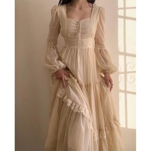复古o廷风连衣裙蕾丝收腰气质仙 oitage古着裙法式 速发G宫vd Job