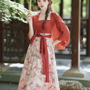 速发新中式 国风胸良汉服连衣裙夏小个子带质抹改吊气裙披肩外搭套