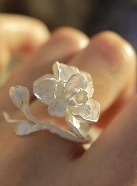 白茶花戒指 烧白款开口可调节男女同款