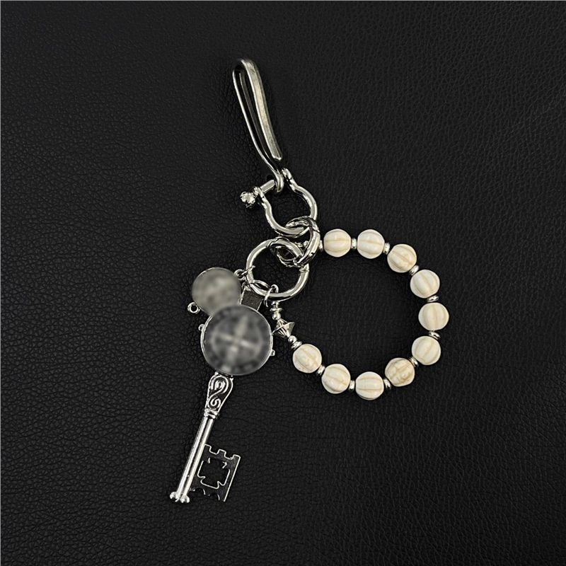 IEWS 白裂石链黑银圆盘cleanfit腰间挂饰vintage复古风高级钥匙扣