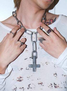 反十字架吊坠金属朋克y2k裤链可调节重磅项链