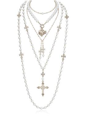 叠戴朋克爱心珍珠十字架轻奢小众长版百搭项炼毛衣炼 炼