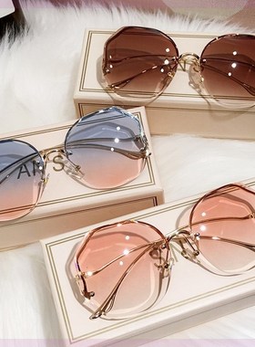 速发202新款无边框切边墨防韩版潮圆外大框镜紫脸线太镜