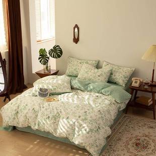 印2025新款全棉四件套小清新花卉蕾丝边嵌条纯棉1斜DD-09322纹花3