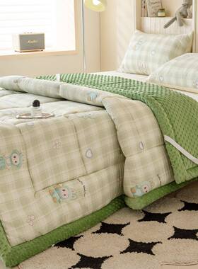 一冬夏面两用床垫卡通童全棉儿加绒床褥垫XNW被面纯棉一面豆豆绒