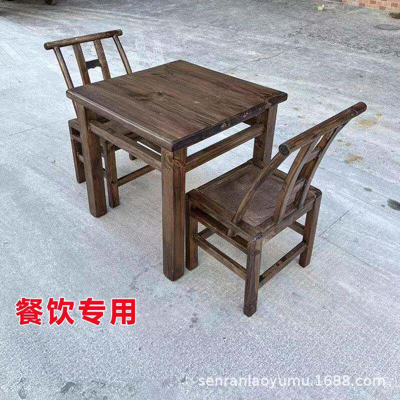市井风0612榆木地摊桌椅实木桌木凳小吃老馆串串麻辣烫屋烧烤桌面