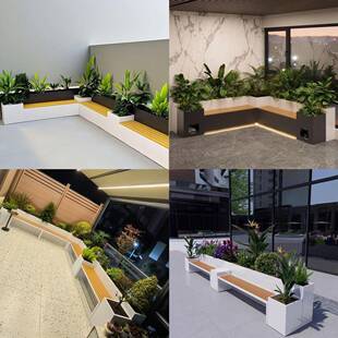 外686种花箱座椅组合庭院露台阳台椅铁艺锈钢座组合花箱户植箱坐