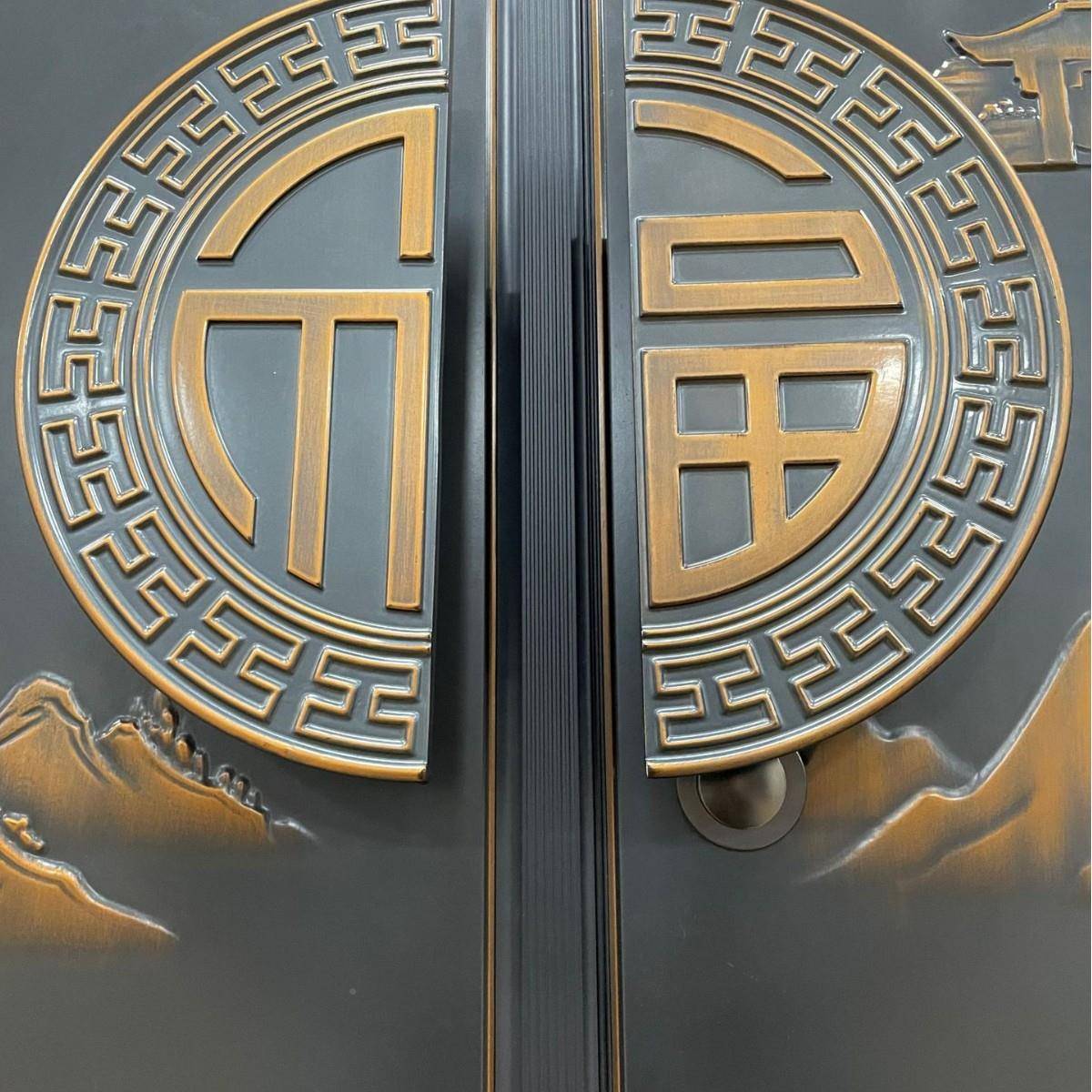 福MZP拉字带型精雕滑盖手内纹嵌入式指锁祥云图案感应灯光铸铝门