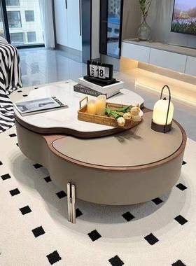 微晶创石马鞍皮茶几客厅升降旋转小型WEU新家用意设计师户款茶几