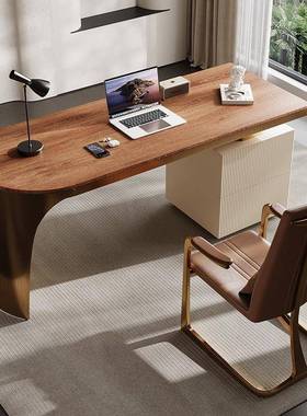 办轻奢实木书桌现代简约家用书房桌设脑计师高端电不锈PIU钢公桌