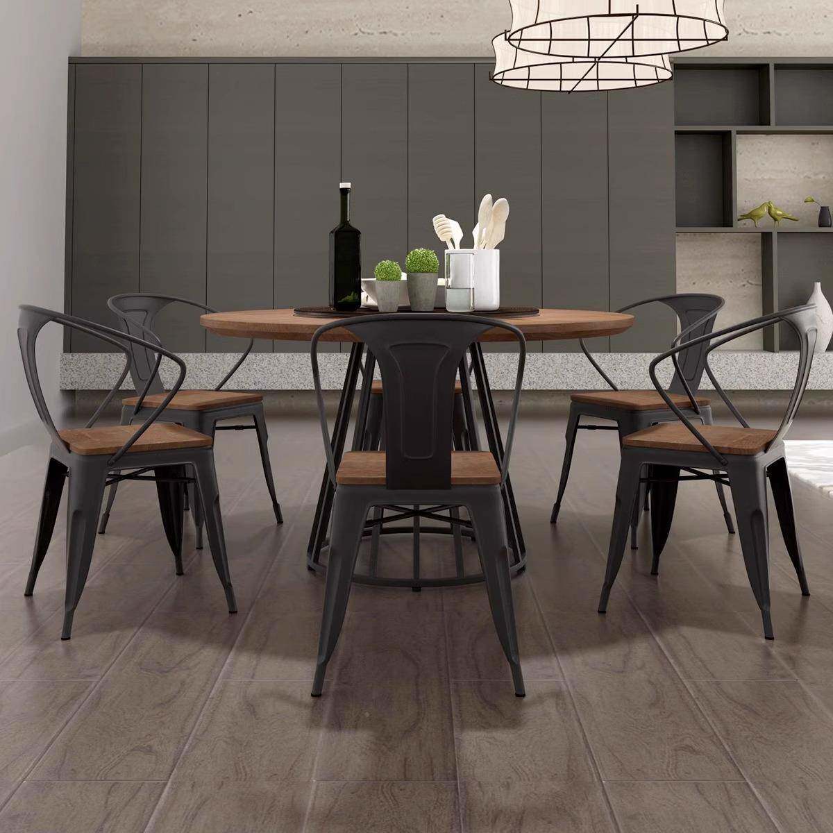 美式铁艺餐家用小户型圆桌店餐桌椅组合饭简桌LRR约厅圆形实木洽