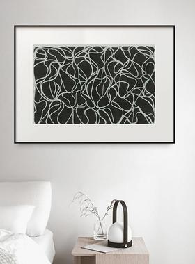 现代白QNB厅挂画工业风线条黑抽象装饰画办公室餐书房墙面边柜上