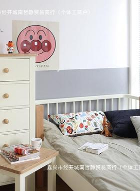 韩式田园白床带色1.2米单人床全EEV实木儿童床护栏对拼小接大床