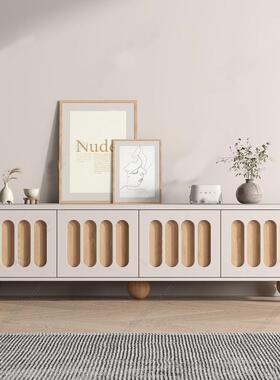 白色烤漆电视柜家用视客厅听柜网红艺VEN术实储物柜现代木简约地