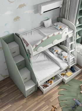 双层床软包小代恐XPI龙上下男床带梯柜卡通儿童现孩简约孩女卧室