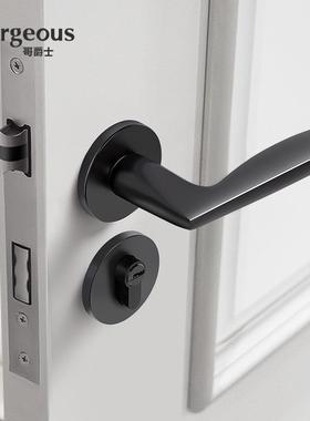 室内音门锁门把手用卧静家室黑色房门生锁卫间分体锁分体锁具通用