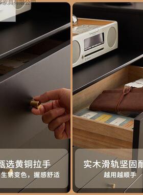 中高式全新实木五SYK斗柜黑色代简现约卧室床头柜小户型边柜客厅
