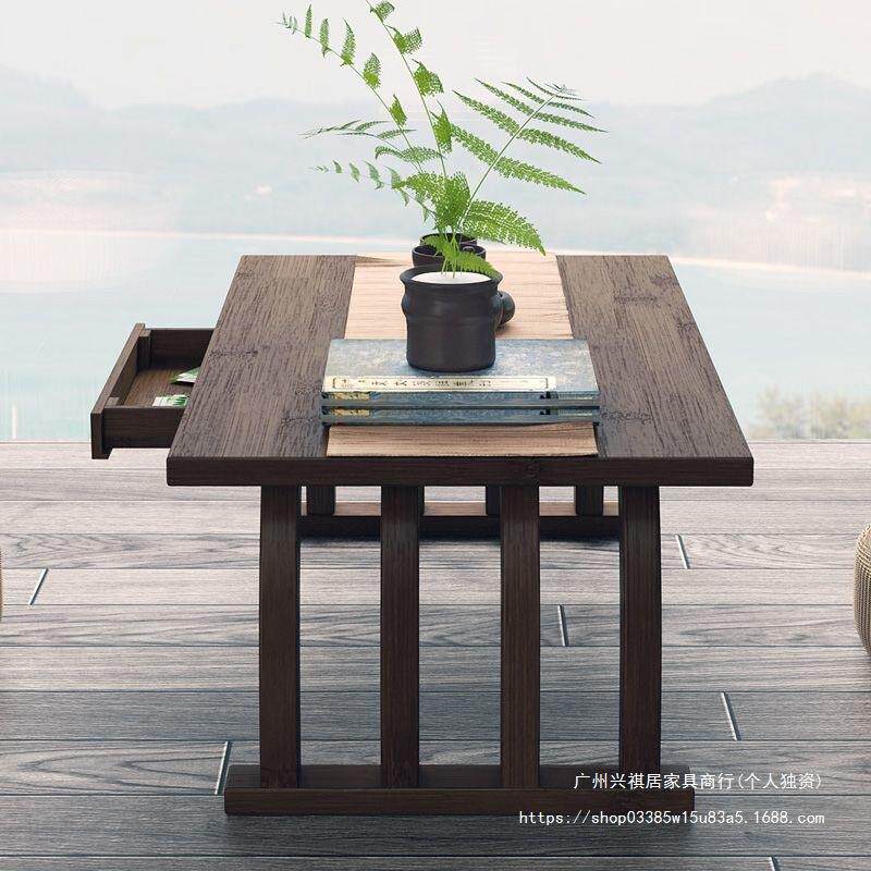 中SLT式简榻约阳台飘窗小窗茶几矮榻米台楠竹茶桌桌地毯小型桌子