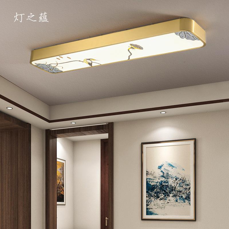 新中式走廊过道吸顶灯中国风阳台玄关衣帽间灯简约现代条形全铜灯