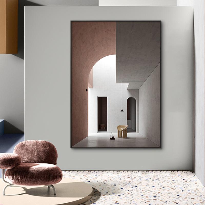 尽头现客代简约玄筑关QX202112装饰画巨幅厅挂画落画地建走廊过道