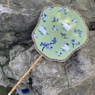 苏州AMS刺绣竹风扇子绣花湘妃手工苏古绣圆扇竹制廷双宫面汉服团