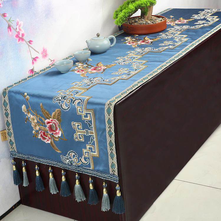 茶新中式柜电视盖布餐桌桌几旗桌垫中国风盖布长条布防ZHK尘罩