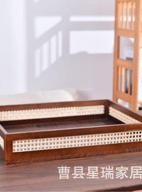 新款托盘收筐实木收纳纳盒客厅置物筐123211居杂家物收式纳桌面书