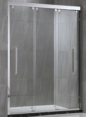 不钢淋浴房型材折三移门配黑色卫生间干湿隔MOV断五弯金锈淋浴房