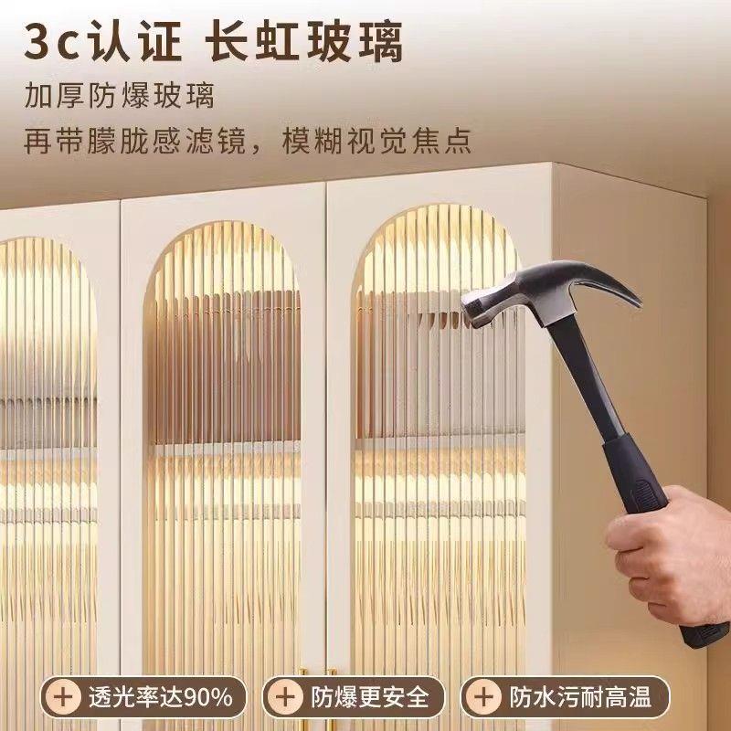 实木衣柜家用室新款组合卧带玻璃奶门法式柜子油风HEI衣儿童大橱
