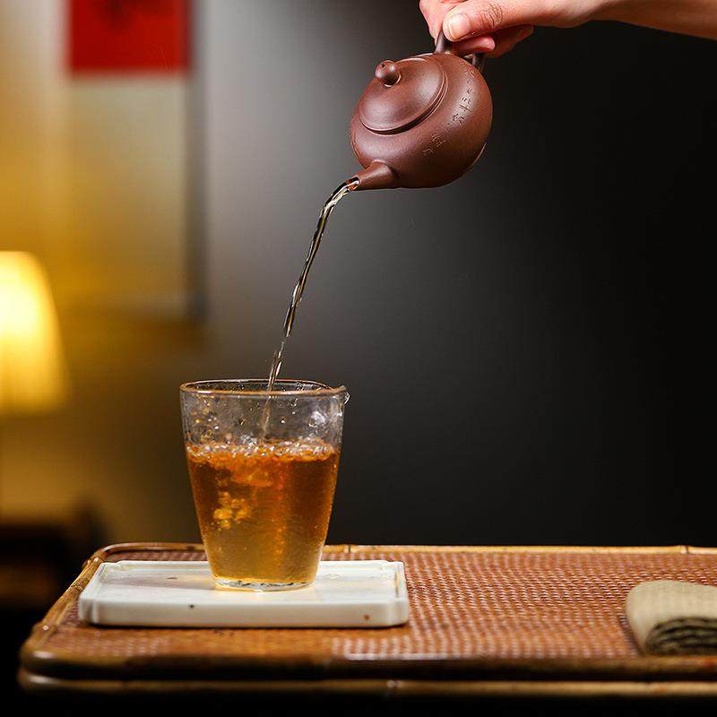 矿RFC紫泥红全手刻绘120cc水平壶工紫砂壶茶茶具家用原泡茶壶