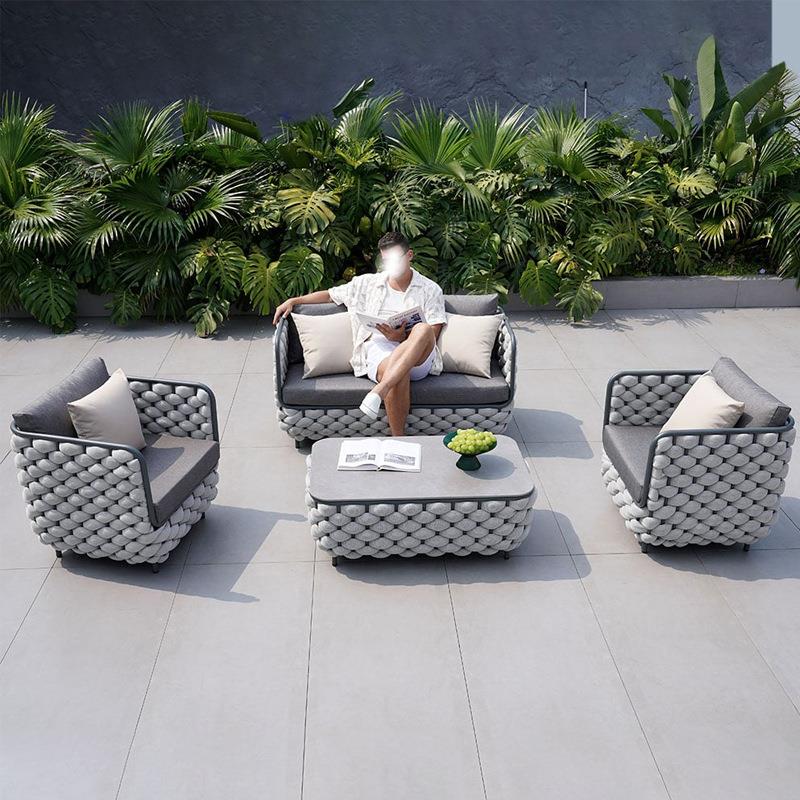 北189欧户外绳编沙发别庭院铝金藤编沙合发茶几组合室墅阳台外沙