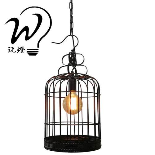 吧美式工业过道楼阳台创意灯具lft167复古餐厅台铁艺梯鸟笼o吊灯