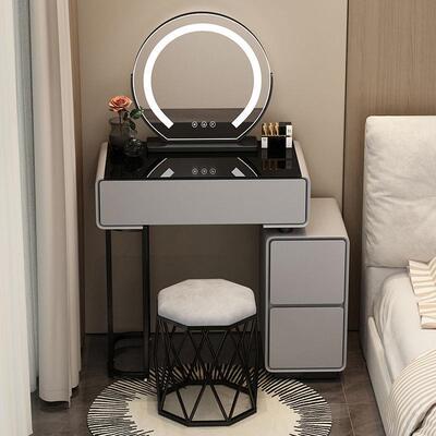 卧室新13416现代简约梳妆台型奶油风主卧玻璃斗柜体智户能镜小一