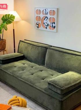 合聚小户型沙发LDA艺床型客厅两用折叠布直奶油风排绿色三人一字