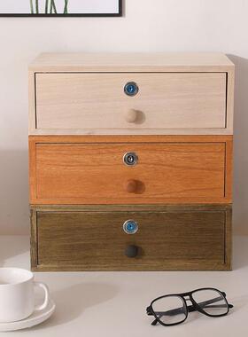 带锁收11586纳盒抽屉式木家用桌面大容量盒长方形单实层钱箱柜子