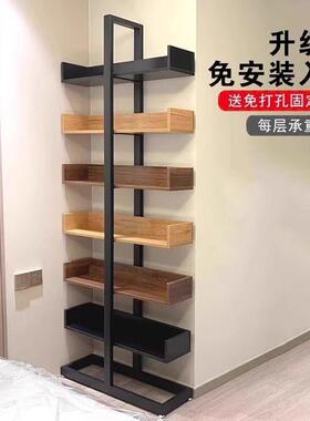 轻奢铁艺实木书架落OCY置物客厅多层地收纳架家用简易书柜架展示
