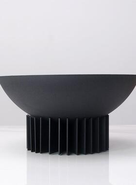 现6374简约黑色叶金属百果家代居样板房装饰品盘摆件