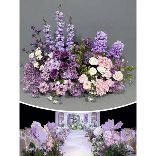 婚庆紫礼77089670色装花排千兰代地排花路引花婚布置花订婚饰花艺