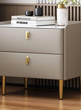 木意床头柜实轻奢岩板储物柜现51568代简三约抽收纳柜卧室床边式