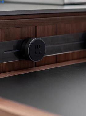 餐厅岛台独岩板单实OUS木台岛餐桌一体可伸缩移动黑胡桃木厨中房