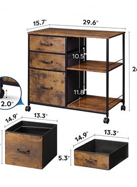 多室层收纳架子办公桌下收纳柜置抽屉式OEU带抽屉公办打印机物架