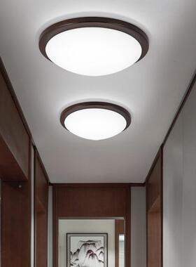 胡木色吸顶灯房间灯新式中实木吸顶灯阳台灯桃简圆约现代形卧ULZ