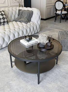 轻奢客10580厅茶几网家红小户型钢化玻茶几桌用圆形璃双层现代简